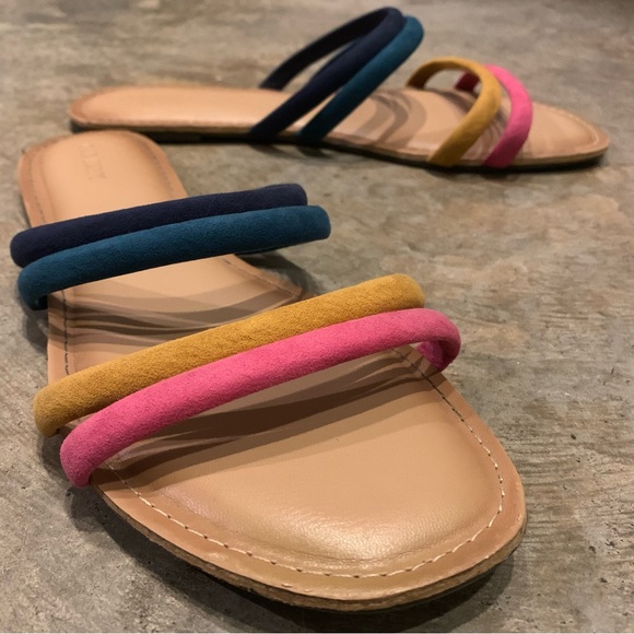 Velvety Color Band Padded Sole Flat Heel Slide Sandals Old Navy Women Size 10 - Picture 2 of 10